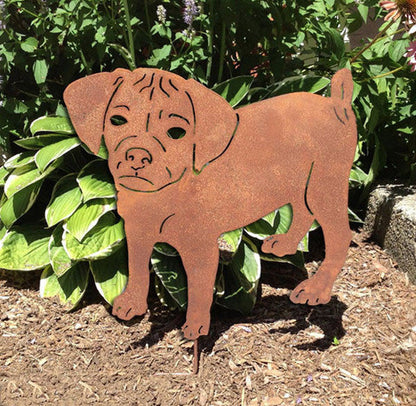Puggle garden stake rust metal dog silhouette for yard decor on Tampa Home & Garden Store
