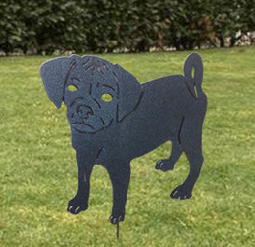 Puggle garden stake, dark metal dog silhouette for lawn, Rustica Ornamentals on Tampa Home & Garden Store