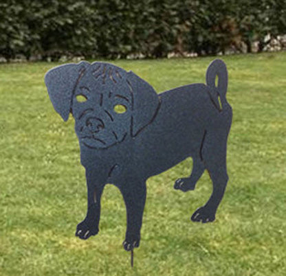 Puggle garden stake, dark metal dog silhouette for lawn, Rustica Ornamentals on Tampa Home & Garden Store