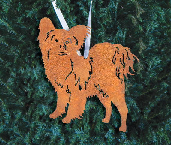 Papillon Plant Stake rust-orange metal dog silhouette Rustica Ornamentals on Tampa Home & Garden Store