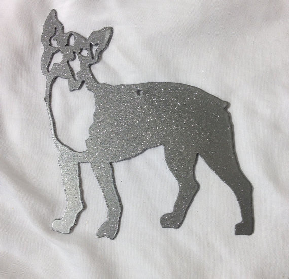 Boston Terrier Plant Stake silver metal silhouette by Rustica Ornamentals for Home & Garden on Tampa Home & Garden Store