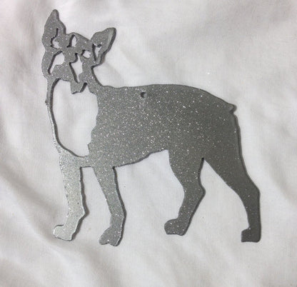 Boston Terrier Plant Stake silver metal silhouette by Rustica Ornamentals for Home & Garden on Tampa Home & Garden Store