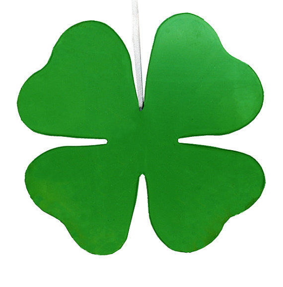 Shamrock ornament, bright green clover with white hanging ribbon on Tampa Home & Garden Store