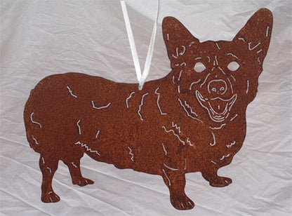 Corgi plant stake rust-colored metal yard ornament Rustica Ornamentals on Tampa Home & Garden Store