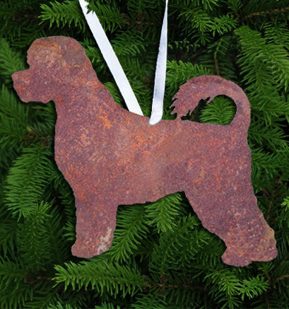 Portuguese Water Dog plant stake, rusty metal silhouette by Rustica Ornamentals on Tampa Home & Garden Store