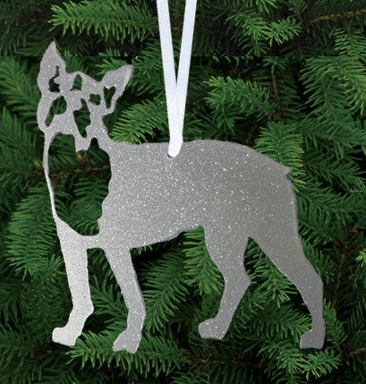 Boston Terrier Plant Stake silver glitter ornament Rustica Ornamentals on Tampa Home & Garden Store