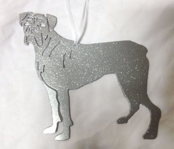Boxer Plant Stake Rustica Ornamentals glittery silver dog silhouette on Tampa Home & Garden Store
