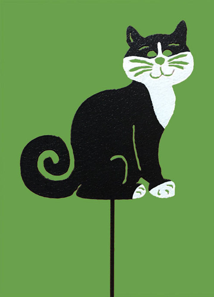 Tuxedo Cat plant stake ornament black and white cat figure by Rustica Ornamentals decor on Tampa Home & Garden Store