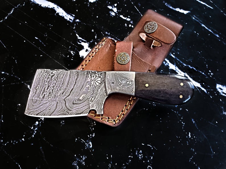 EDC mini cleaver with Damascus blade and dyed bone handle TD-231 bushcraft knife on Tampa Home & Garden Store