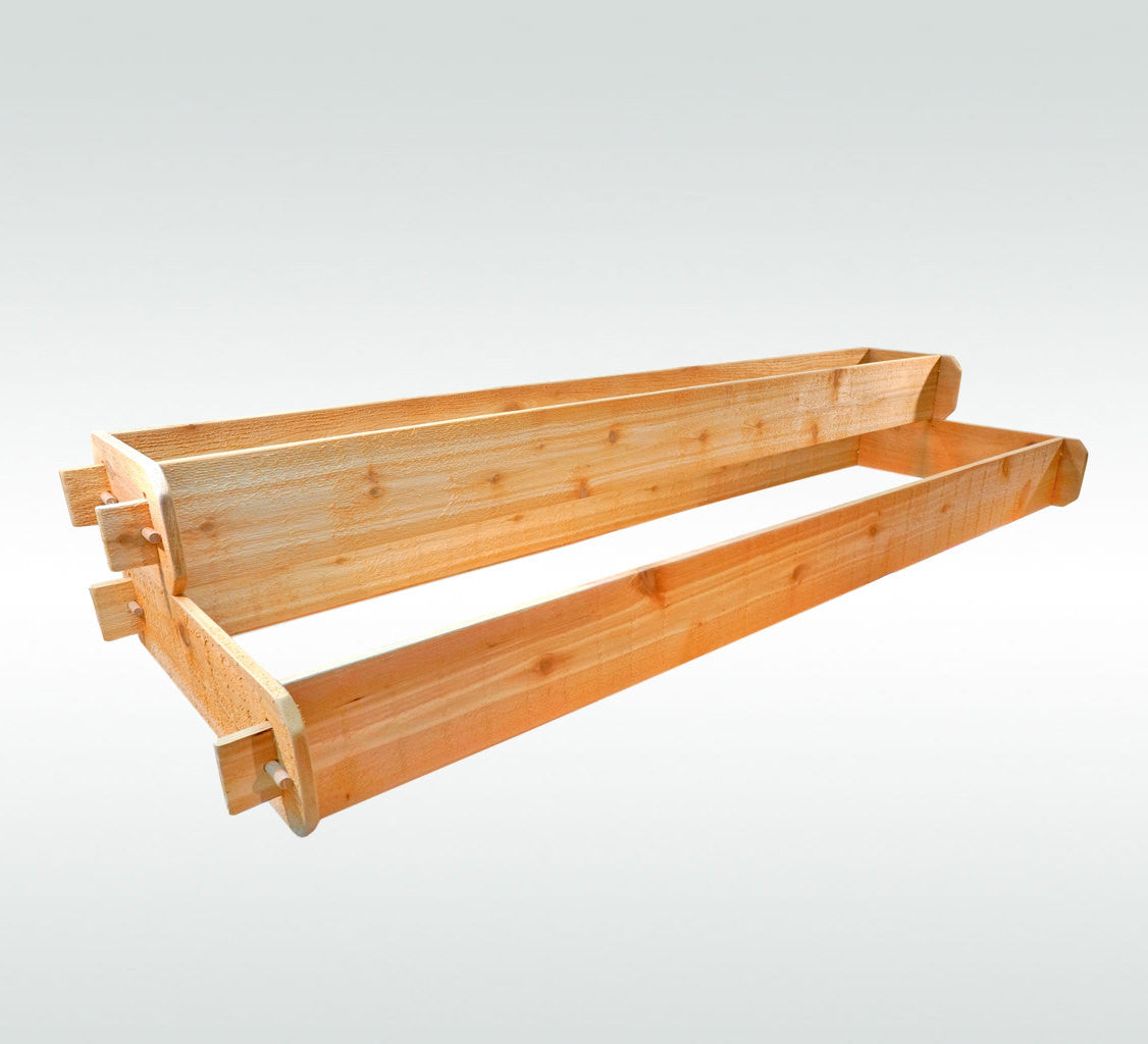 Timberlane Gardens two-tier raised garden bed kit in Select Cedar, two long cedar planters on Tampa Home & Garden Store