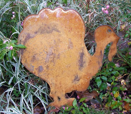 Giant turkey decoration rusted metal silhouette with orange patina by Rustica Ornamentals on Tampa Home & Garden Store