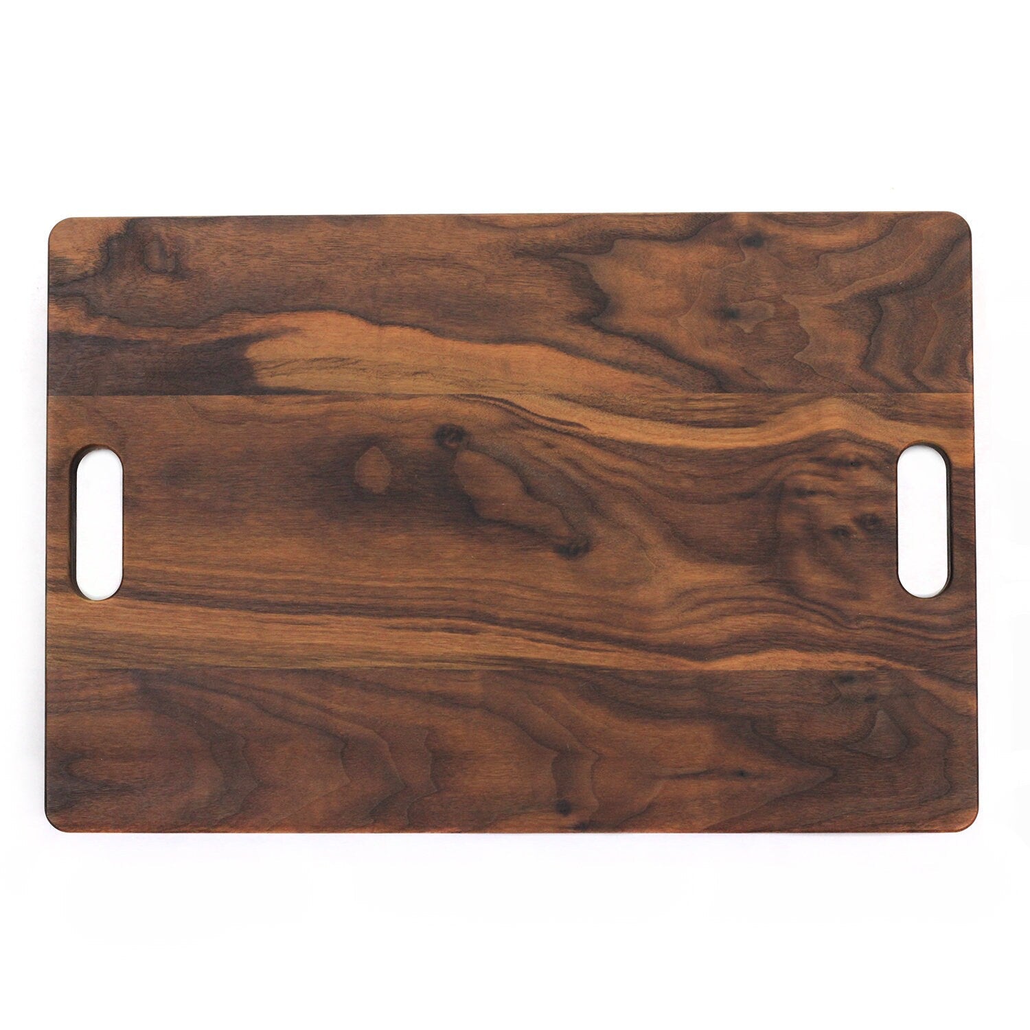 Walnut cutting board 18x12 with dual oval side handles on Tampa Home & Garden Store