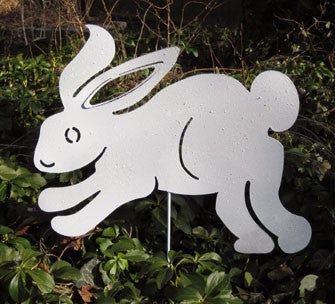 White metal Easter Bunny lawn stake for outdoor garden decor Rustica Ornamentals on Tampa Home & Garden Store