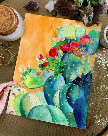 Lámina artística de jardín de cactus – Arte de pared botánico y natural de archivo