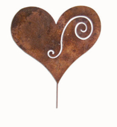 Heart garden stake rusted metal with white spiral accent on Tampa Home & Garden Store