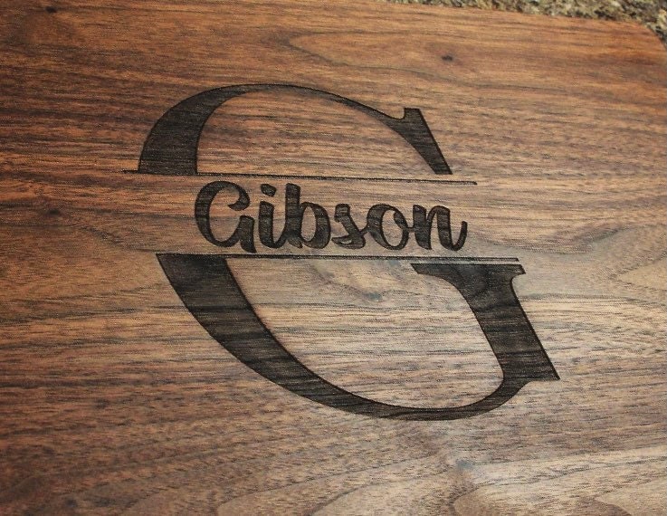Walnut serving tray with Gibson burned logo on smooth wood 24x18 charcuterie board on Tampa Home & Garden Store