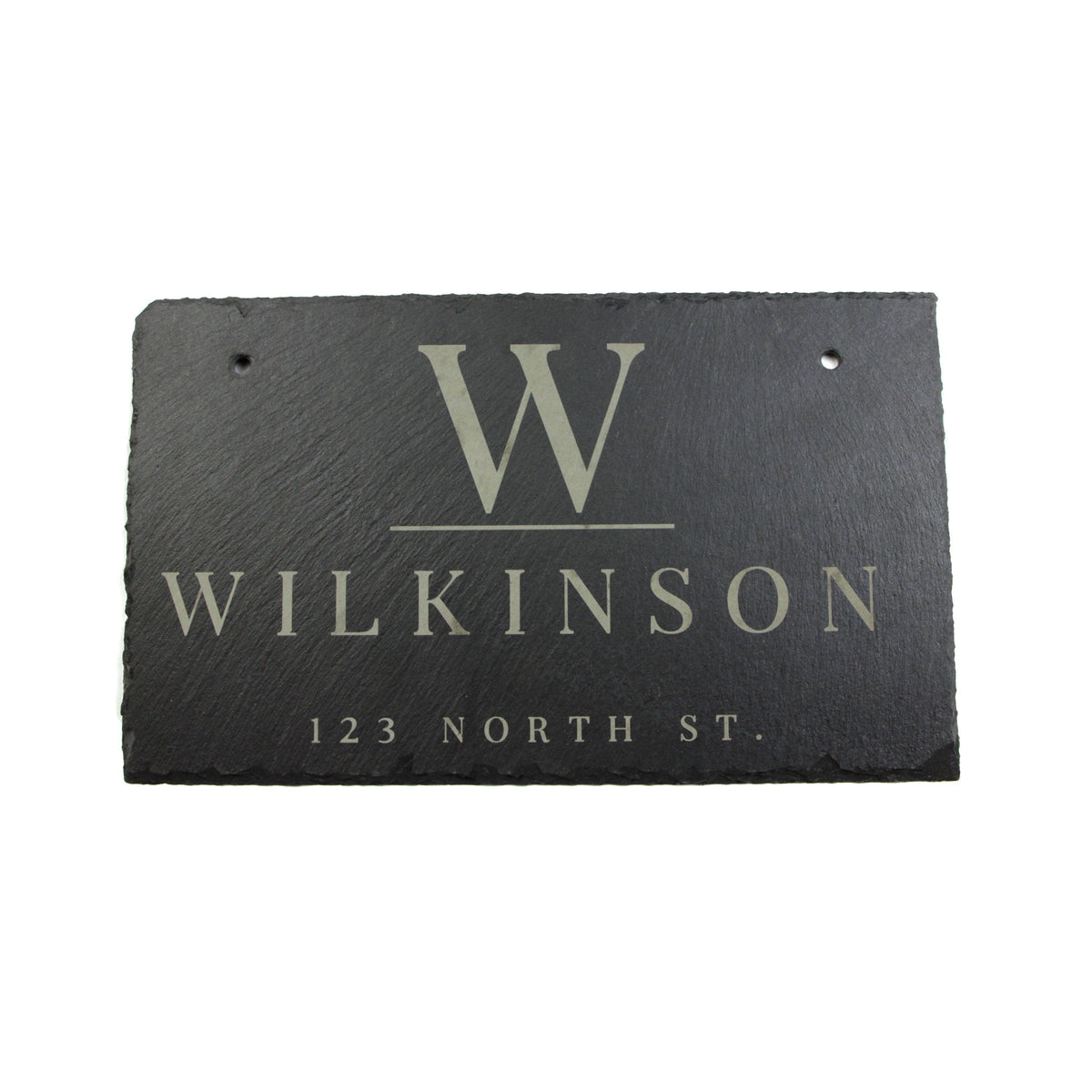 Personalized slate address sign with large W monogram and Wilkinson last name 123 North St on Tampa Home & Garden Store