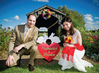 Custom heart metal garden sign, red with white lettering, personalized decor by Rustica on Tampa Home & Garden Store
