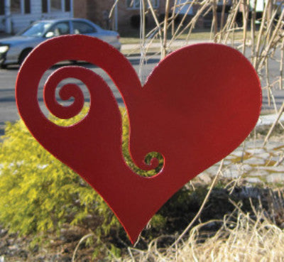 Red hanging heart ornament with swirl cutout, Rustica Ornamentals metal decor on Tampa Home & Garden Store