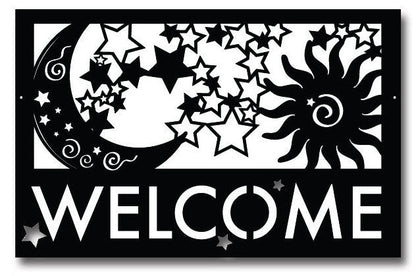 Moon, Sun, Stars Welcome Sign in black metal by Rustica Ornamentals on Tampa Home & Garden Store