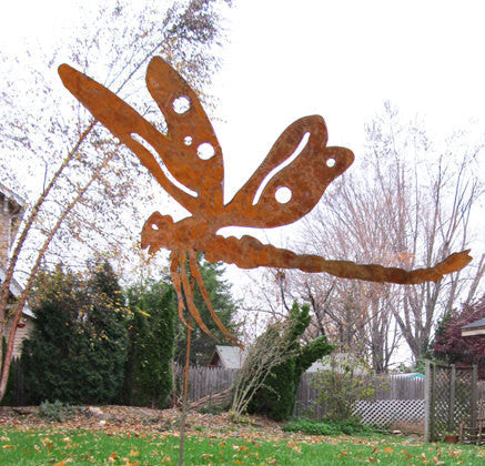 Dragonfly garden stake rusted metal lawn ornament Rustica Ornamentals on Tampa Home & Garden Store