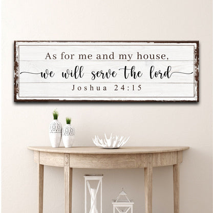 As For Me And My House We Will Serve The Lord Sign on wood panel with dark brown frame on Tampa Home & Garden Store