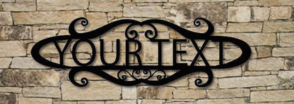 24 Inch Personalized Welcome Sign, Rustica Ornamentals, black wrought-iron scrollwork on wall on Tampa Home & Garden Store