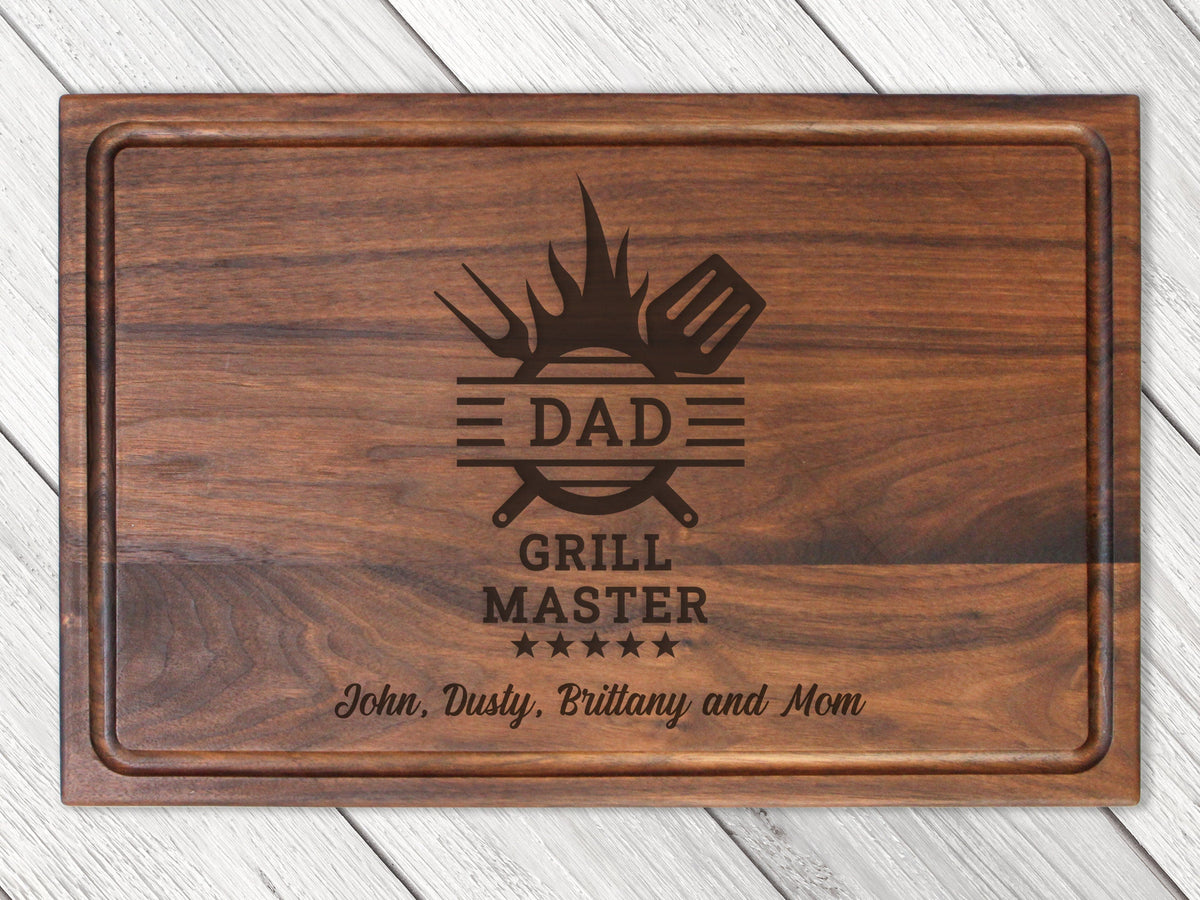 Personalized wooden cutting board with Dad grill master design Refine Kitchenware USA on Tampa Home & Garden Store