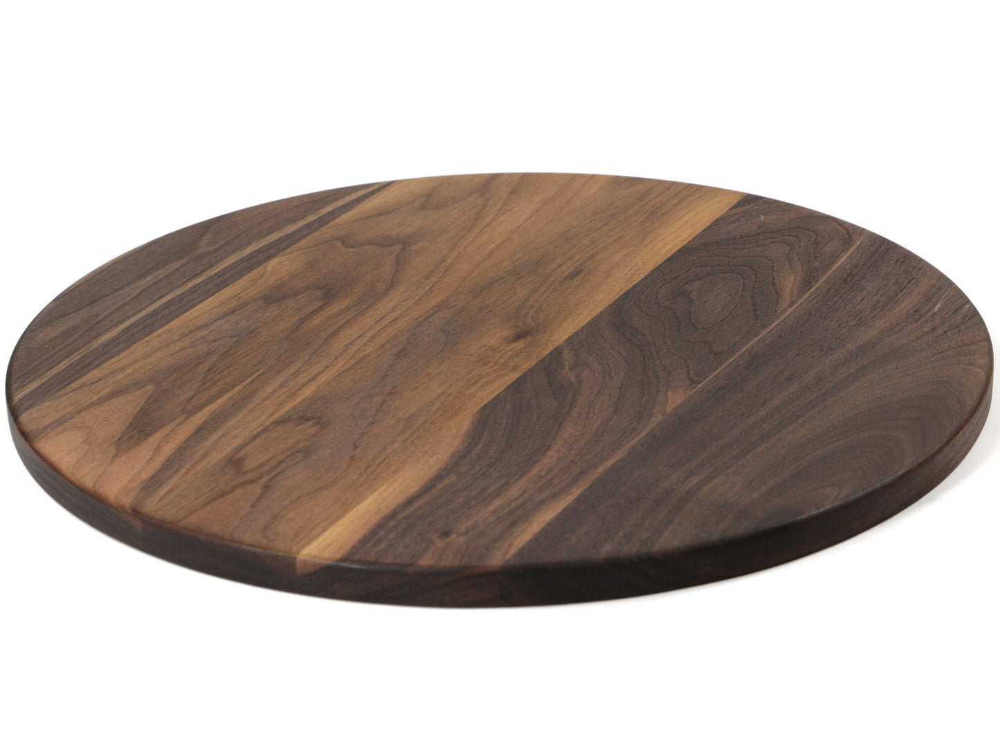 Large round walnut cheese board with striped surface, 18 inch diameter on Tampa Home & Garden Store