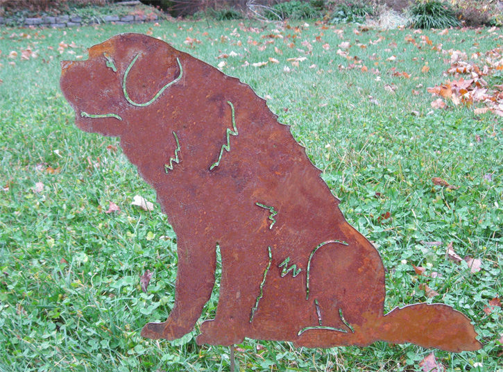 St. Bernard garden stake metal silhouette, rusty finish by Rustica Ornamentals on Tampa Home & Garden Store