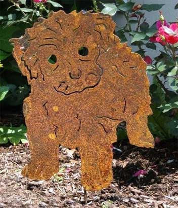 Toy Poodle memorial lawn ornament rusted metal Rustica Ornamentals on Tampa Home & Garden Store