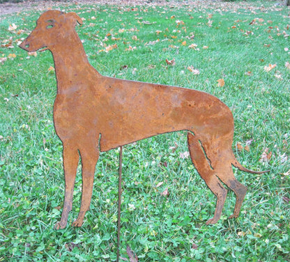 Greyhound statue lawn ornament rusted metal by Rustica Ornamentals on Tampa Home & Garden Store