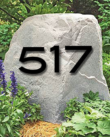 Metal house numbers Blair 517 black metal numerals on rock garden by Rustica Ornamentals on Tampa Home & Garden Store