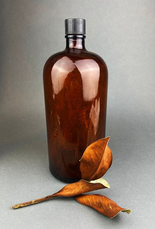 Vintage, Extra Large Apothecary Bottle. Amber, Duraglas Pharmaceutical Bottle made by Owens in Alton. Amber Glass Collection. Pharmacy Decor - Tampa Home & Garden Store