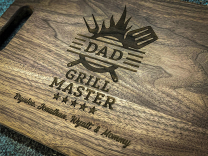 Cutting board engraved with gift for dad and grill spatula motif, Refine Kitchenware USA on Tampa Home & Garden Store