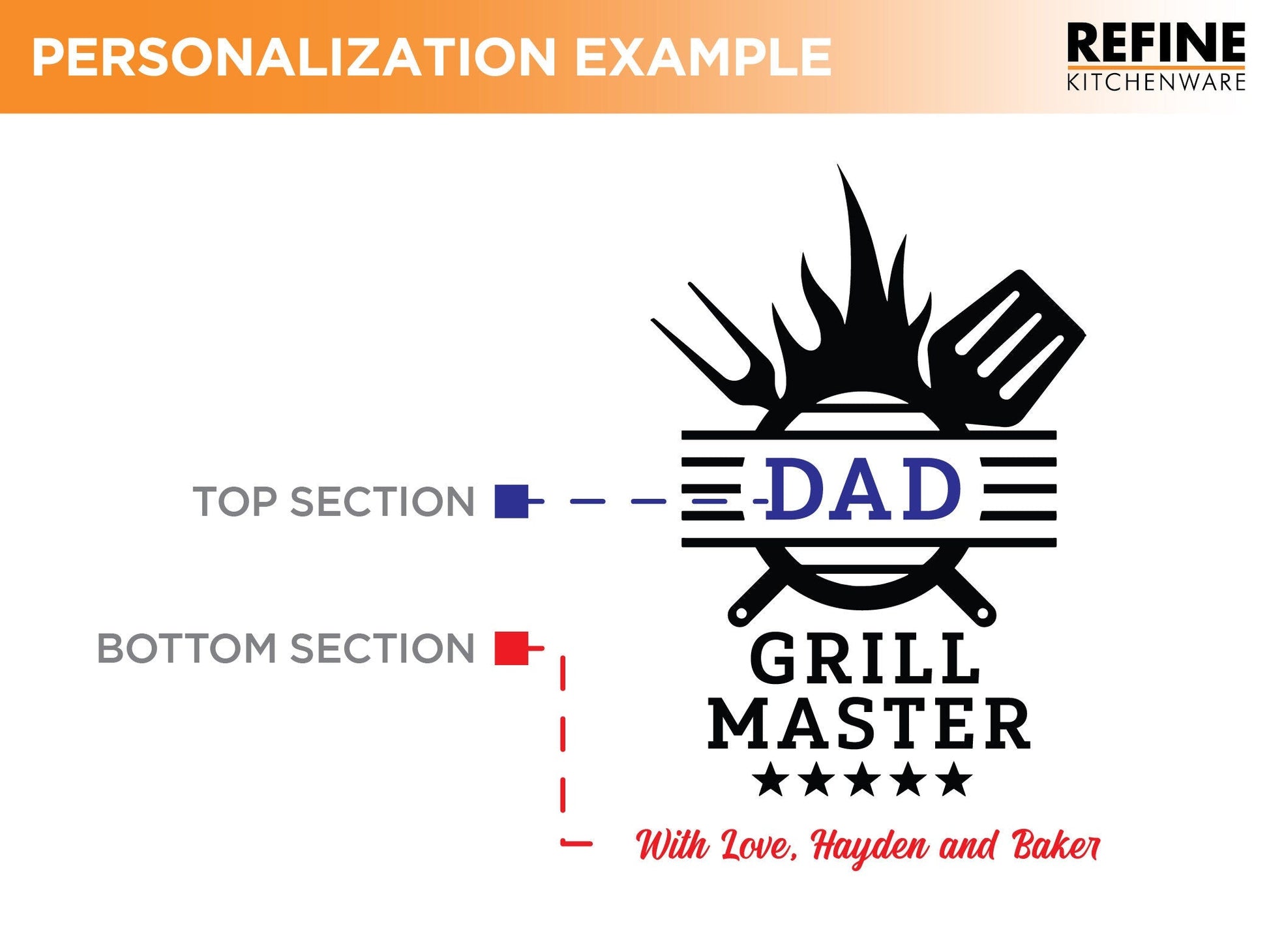 Gift For Dad Cutting Board from Refine Kitchenware, USA made, blue DAD text on banner on Tampa Home & Garden Store