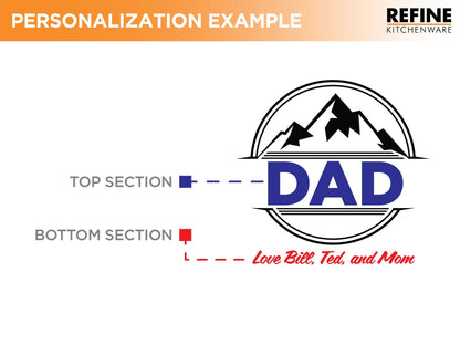 Gift for Dad cutting board personalization by Refine Kitchenware with blue DAD logo USA made on Tampa Home & Garden Store
