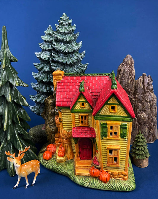 Haunted Porcelain Pumpkin House. Hand-Painted Illuminated Village Accessory. Fall/Thanksgiving/Halloween Celebration. Kids Room Decor.