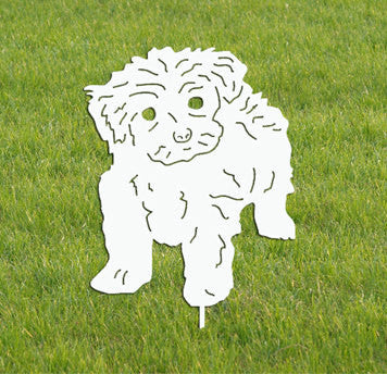 Toy Poodle memorial lawn ornament in white metal with a stake Rustica Ornamentals on Tampa Home & Garden Store