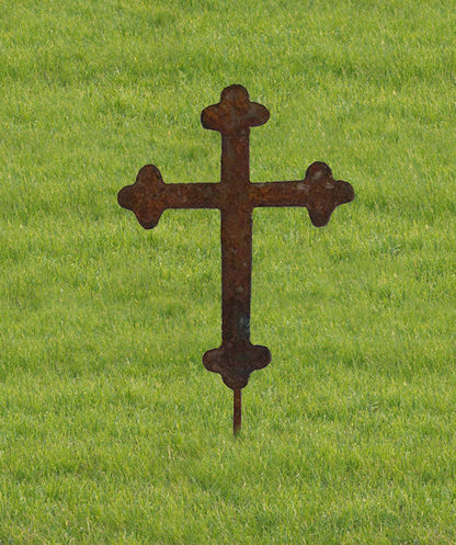 Roadside Memorial Cross 18in rusted metal ornament with flared ends, Rustica Ornamentals on Tampa Home & Garden Store