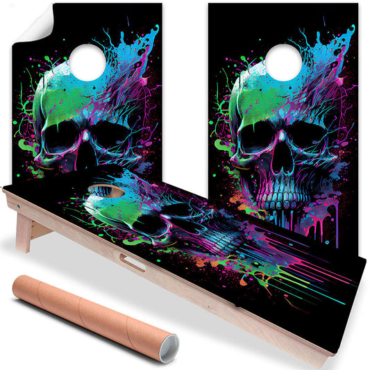 Neon Splatter Paint Skull - Cornhole Board Wrap - Set of 2 - Tampa Home & Garden Store