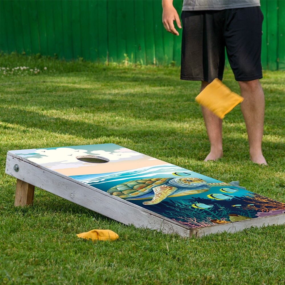 Sea Turtles in Ocean - Cornhole Board Wrap - Set of 2