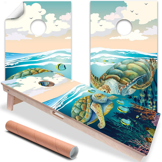 Sea Turtles in Ocean - Cornhole Board Wrap - Set of 2 - Tampa Home & Garden Store