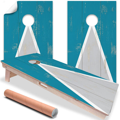 Triángulo Turquesa - Vinilo para Tabla de Cornhole - Juego de 2