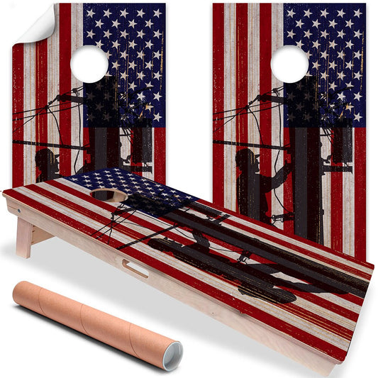 American Flag Electric Lineman - Cornhole Board Wrap - Set of 2 - Tampa Home & Garden Store
