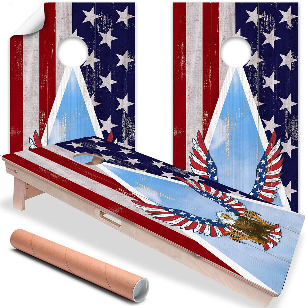 Bandera de Águila Americana de EE. UU. - Envoltura para tablero de cornhole - Juego de 2