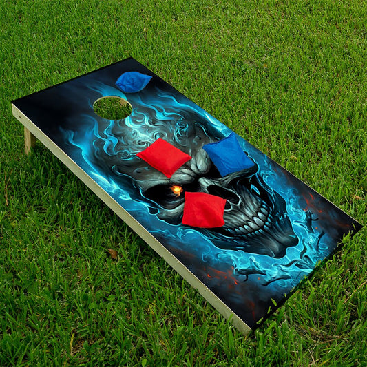 Blue Flaming Skull - Cornhole Board Wrap - Set of 2