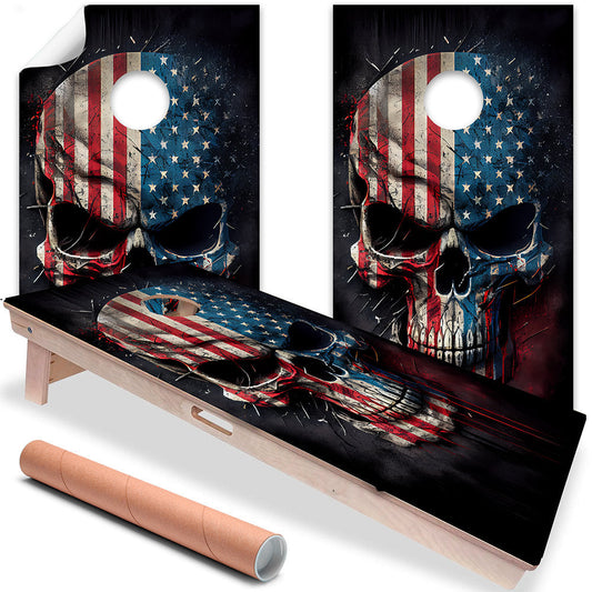 Patriotic Skull American Flag - Cornhole Board Wrap - Set of 2 - Tampa Home & Garden Store