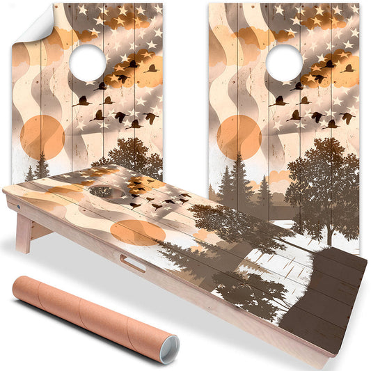 American Flag w/ Ducks Flying - Cornhole Board Wrap - Set of 2 - Tampa Home & Garden Store