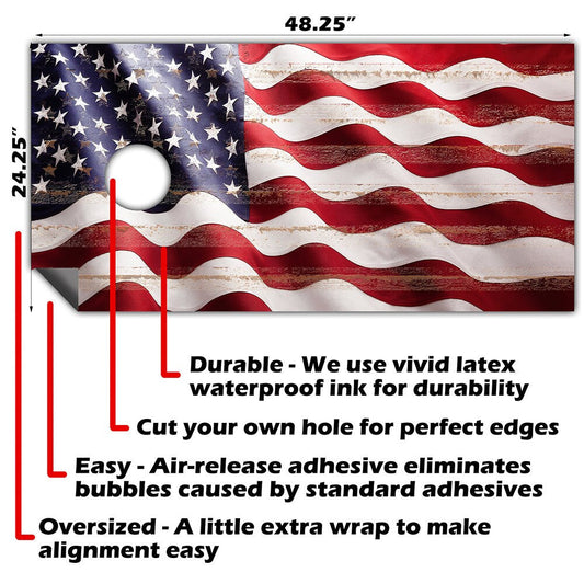 American Flag Wavy - Cornhole Board Wrap - Set of 2 - Tampa Home & Garden Store